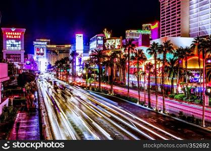high energy electric long exposure of las vegas city streets at night
