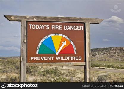 high fire danger roadside warning sign in northwestern Colorado
