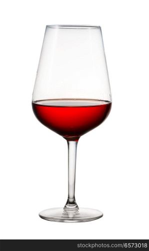 High glass with still red wine isolated on white background. Glass of red wine