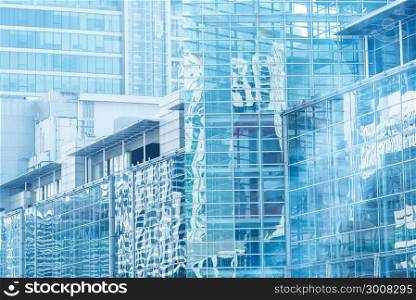 High modern building. Double exposure. Abstract background.