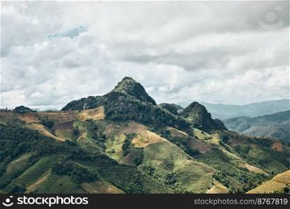 High mountain and blue sky background,Mae Hong Son province ,Thailand . High mountain and blue sky background,