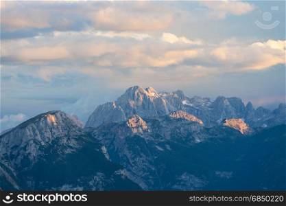 High mountain ridge at sunset. Dolomites Alps, Italy