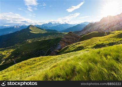 High mountain ridge at sunset. Dolomites Alps, Italy