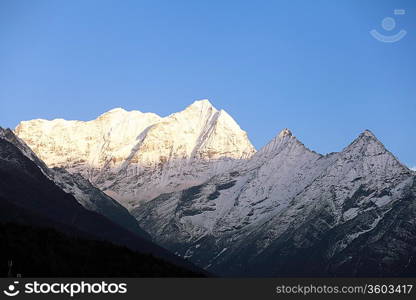 High mountains in cloud. Nepal. Everest