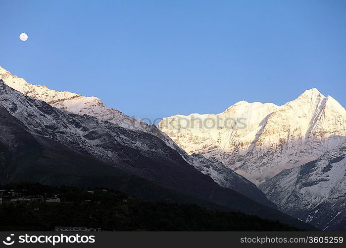 High mountains in cloud. Nepal. Everest