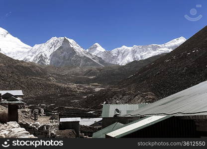 High mountains in cloud. Nepal. Everest