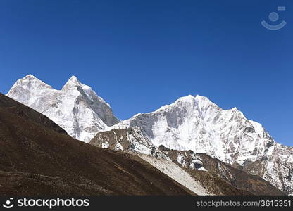 High mountains in cloud. Nepal. Everest