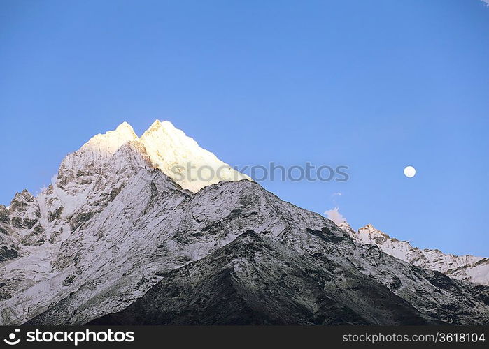 High mountains in cloud. Nepal. Everest