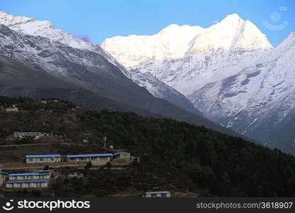 High mountains in cloud. Nepal. Everest