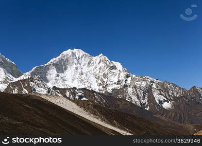 High mountains in cloud. Nepal. Everest