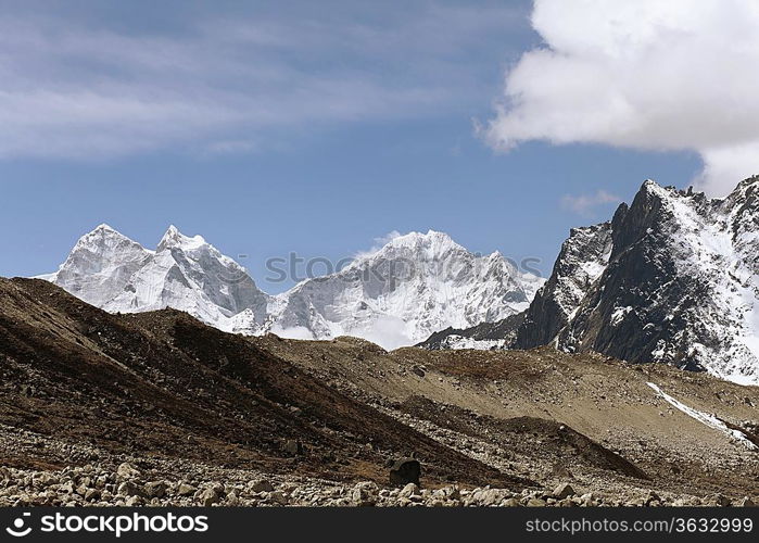 High mountains in cloud. Nepal. Everest