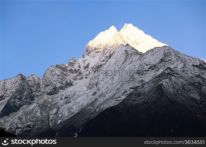 High mountains in cloud. Nepal. Everest
