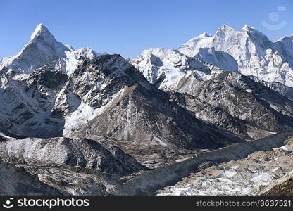 High mountains in cloud. Nepal. Everest