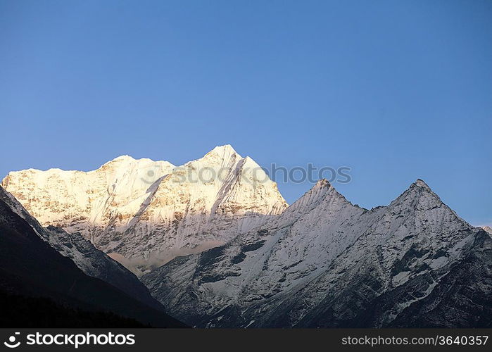 High mountains in cloud. Nepal. Everest