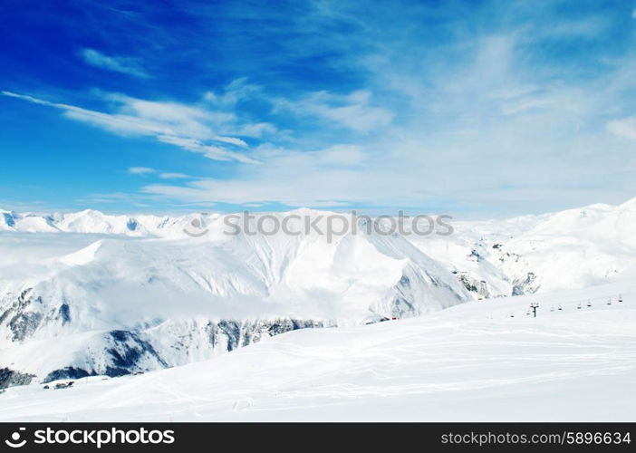 High mountains under snow in the winter