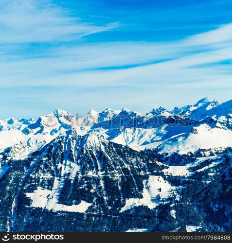 High mountains under snow in the winter