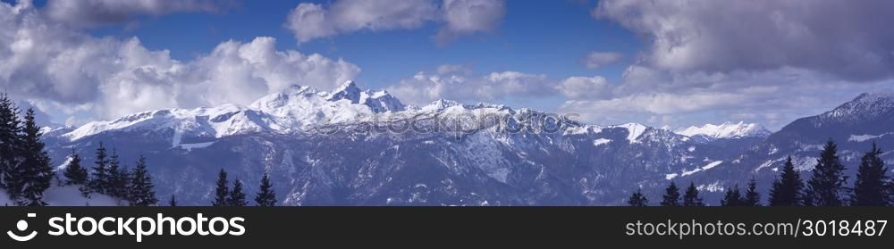 High mountains under snow in the winter Panorama landscape