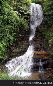 High narrow waterfall in Sri Lanka