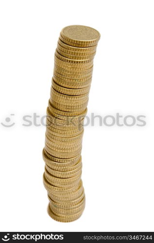 High pile of currency on a over white background