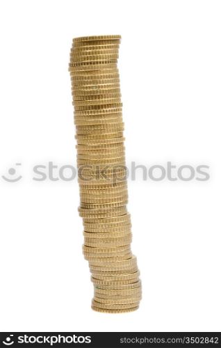 High pile of currency on a over white background