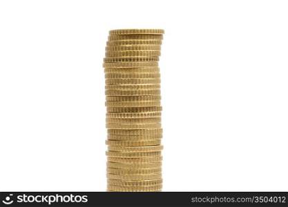 High pile of currency on a over white background