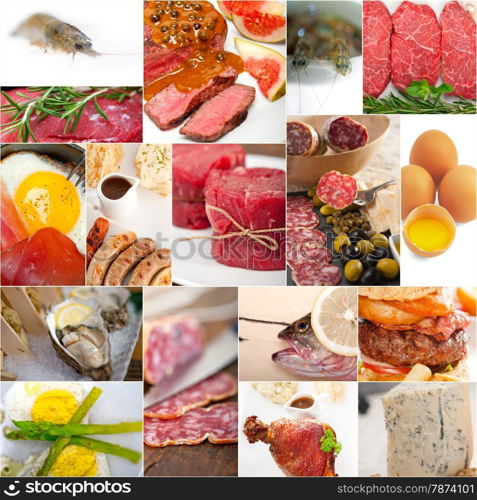 high protein food collection collage nested on white frame