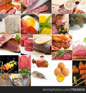 high protein food collection collage nested on white frame