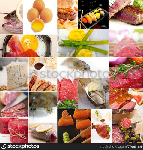 high protein food collection collage nested on white frame