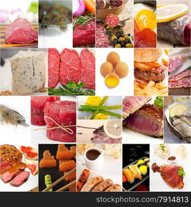 high protein food collection collage nested on white frame