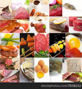 high protein food collection collage nested on white frame