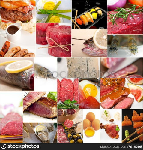 high protein food collection collage nested on white frame