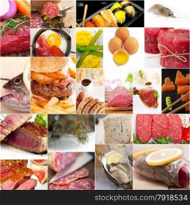 high protein food collection collage nested on white frame