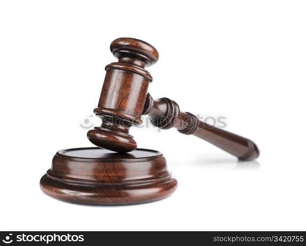 High quality mahogany wooden gavel with a sound block.