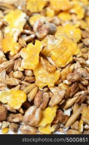 high quality natural sportive muesli background. for horse.macro