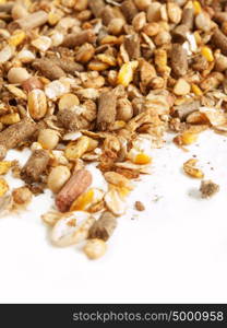 high quality sportive muesli background. for horse. close up