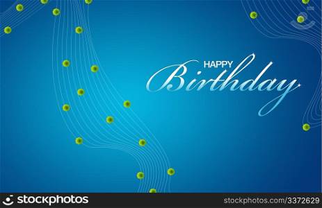 High resolution blue happy birthday card with green flowers.