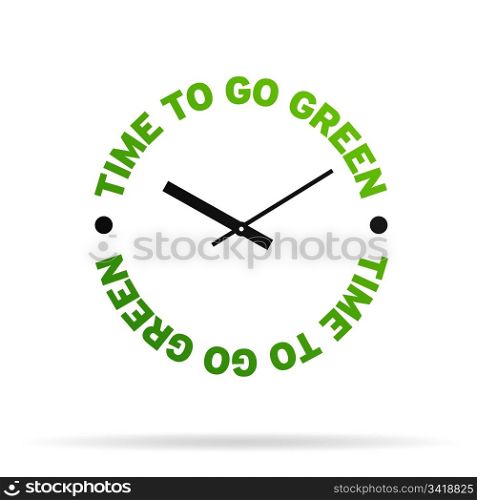High resolution clock with the words time to go green on white background.
