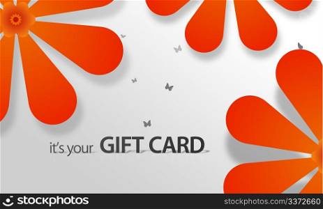 High resolution gift card graphic with orange floral elements ready to print.