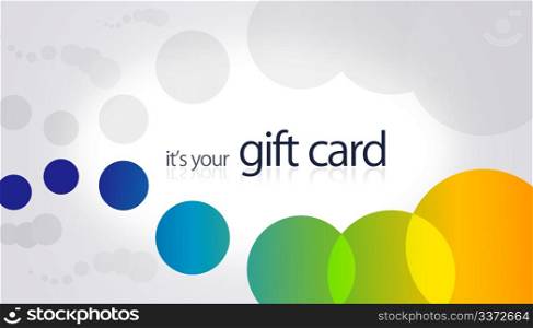 High resolution gift card with colored circular elements.