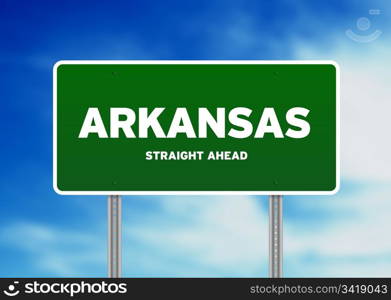 High resolution graphic of a Arkansas highway sign on Cloud Background.
