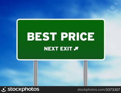 High resolution graphic of a best price highway sign on cloud background.