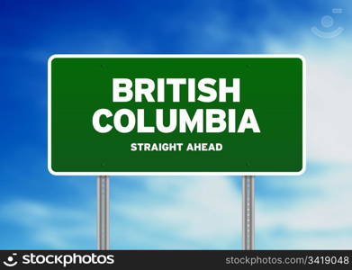 High resolution graphic of a British Columbia Highway Sign on Cloud Background.