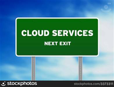 High resolution graphic of a cloud services road sign on cloud background.