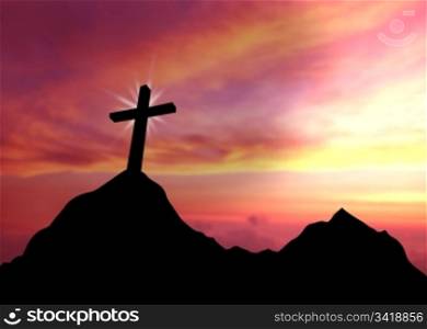 High resolution graphic of a cross on top of a mountain