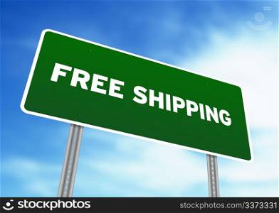 High resolution graphic of a Free Shipping Highway Sign on Cloud Background.