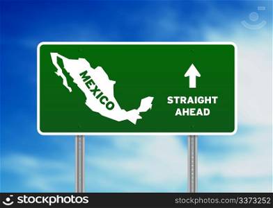 High resolution graphic of a green Mexico highway sign on Cloud Background.