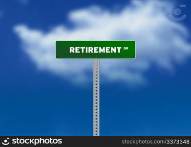 High resolution graphic of a green Retirement Road Signs on Cloud Background