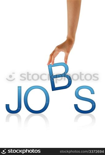 High resolution graphic of a hand holding the letter B from the word Jobs.
