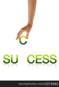 High resolution graphic of a hand holding the letter C from the word success.