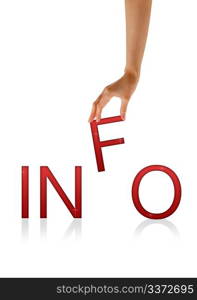 High resolution graphic of a hand holding the letter F from the word info.